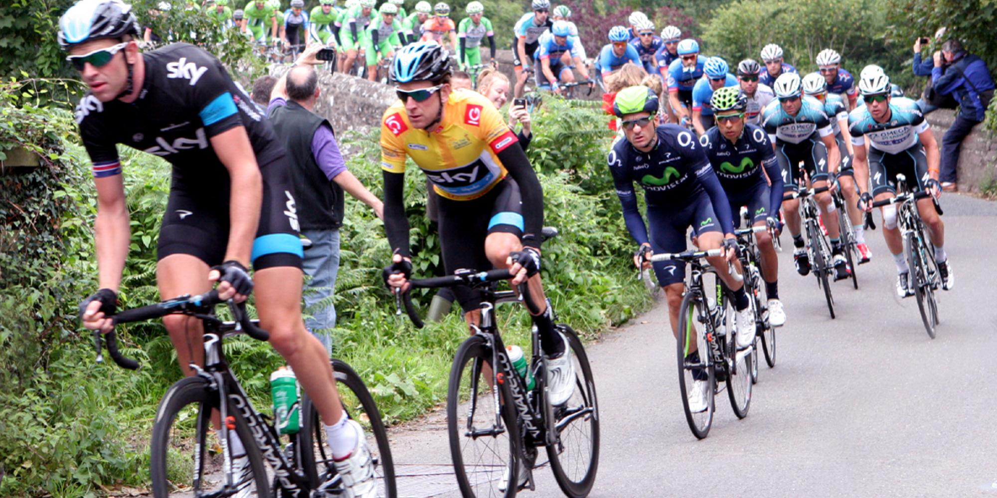 Bradley Wiggins crosses Bickleigh Bridge in the Tour of Britain