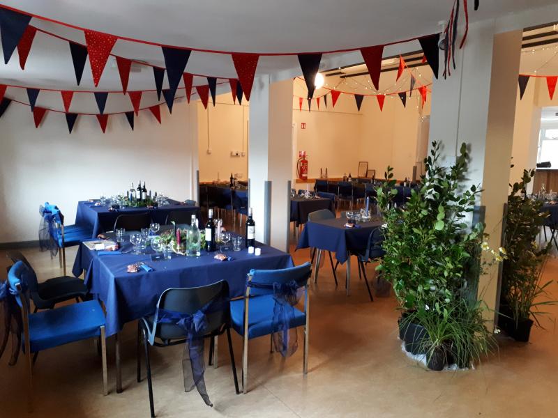 Bickleigh Village Hall set up for a Wedding celebration